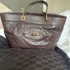 GUCCI Guccissima Large Punch Tote Chocolate Brown